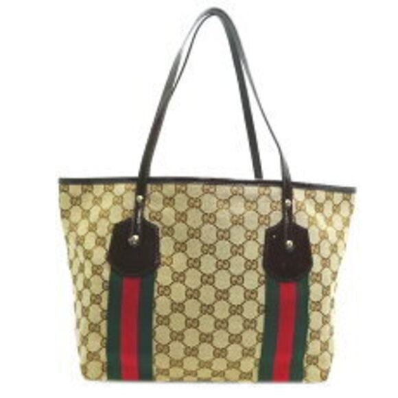 Gucci Tote Shoulder Canvas Sherry Bag GG Brown Beige - Picture 1 of 9
